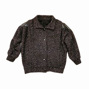 Vintage ADA Paris Wool Blend Coat Size L-XL Leather Trim Knitted